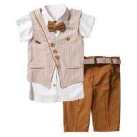Παιδικό σετ για αγόρια Alarso μπεζ σετάκια μοντέρνα με πουκάμισο γιλέκο καλοκαιρινά ιδιαίτερα για αγοράκια ετών online