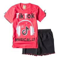 Παιδική πιτζάμα Like για κορίτσια Tik Tok Κόκκινη κοριτσίστικες ελληνικές πιτζάμες καλοκαιρινές