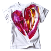 Παιδική μπλούζα DESIGUAL για κορίτσια Heart άσπρη κοριτσίστικα T Shirt καλοκαιρινά επώνυμα μοντέρνα με στάμπα με στράς
