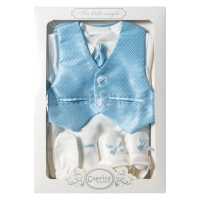 Βρεφικό σετ για νεογέννητα αγόρια Design Σιέλ αγορίστικο μπλούζα γιλέκο παπούτσια δώρο σε κουτί