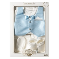 Βρεφικό σετ για νεογέννητα αγόρια Silver Stripes Σιέλ αγορίστικο μπλούζα γιλέκο παπούτσια δώρο σε κουτί