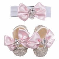 Βρεφικό σετ δώρου παπούτσια και κορδέλα για κορίτσια Princess ροζ