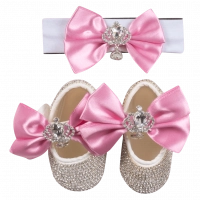 Βρεφικό σετ δώρου παπούτσια και κορδέλα για κορίτσια Princess ροζ ΙΙ