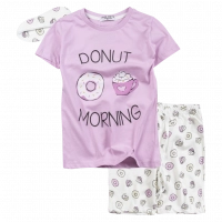 Παιδική πιτζάμα Εβίτα για κορίτσια Donut ροζ κοριτσίστικες πιτζάμες καλοκαρινές μακό βαμβακερές ελληνικές