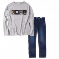 Παιδική μπλούζα Mayoral για κορίτσια Cool γκρι λεπτές μπλούζες κοριτσίστικες μακρυμάνικες επώνυμες | Παιδικό παντελόνι Mayoral για κορίτσια Oscuro μπλε χειμωνιάτικα καθημερινά επώνυμα σχολεία ετών online 