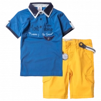 Παιδική μπλούζα New Collage για αγόρια Moto Μπλε αγορίστικες καλοκαιρινές ελληνικές μπλούζες κοντομάνικες | Παιδική βερμούδα New College για αγόρια Sunrise κίτρινη τιράντες μονόχρωμες αγορίστικες 