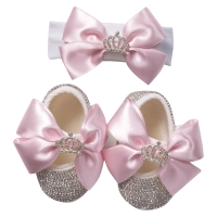 Bρεφικό σετ δωρου παπούτσια και κορδέλα για κορίτσια GirlyQueen ροζ 