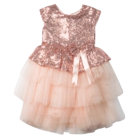 Παιδικό φόρεμα αμπιγέ για κορίτσια Giana σομόν παρανυφάκι γάμο βάφτιση καλό παγιέτες τούλι ετών online (1)