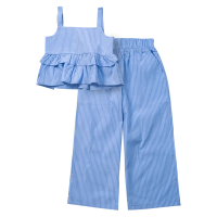 Παιδικό σετ New College για κορίτσια Stripes  γαλάζιο καλοκαιρινά σετάκια ριγέ με παντελόνα ελληνικά μοντέρνα ετών online (1)