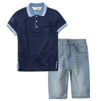 Παιδική μπλούζα πόλο AKO για αγόρια summer mood μπλε κοντομάνικες μπλούζες καλοκαιρινές μοντέρνες tshirt ελληνικά ετών | Παιδική βερμούδα τζιν AKO για αγόρια ultrasimple μπλε ακλοκαιρινές αγορίστικες jean βερμούδες ελληνικές υφασμάτινες 