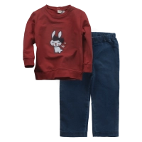 Βρεφικό σετ Εβίτα για κορίτσια Bow Bunny κόκκινο καθημερινό τζιν παντελονοκολάν χειμωνιάτικο βρεφικό μηνών online (1)