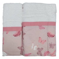 Παιδικό σετ πετσέτες για κορίτσια ΑΒΟ Butterflies ροζ 70x130 πετσέτες για μωράκια κοριτσάκια μπάνιου μηνών