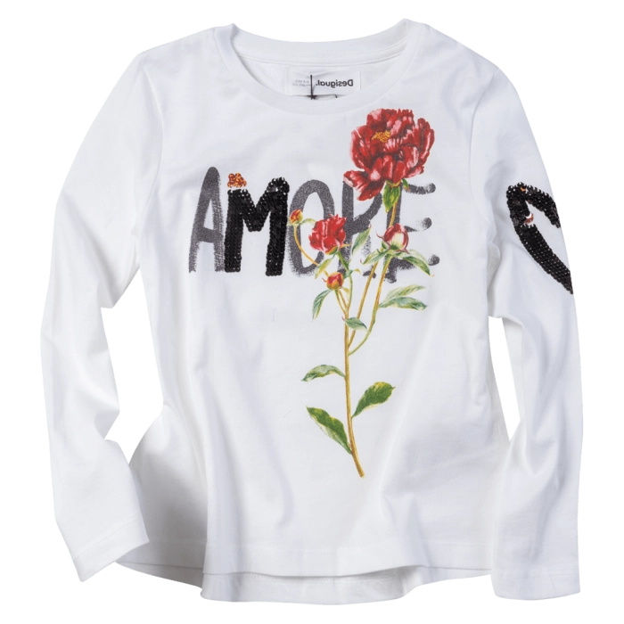 Παιδική μπλούζα Desigual για κορίτσια Amore Άσπρο κοριτσίστικες μοντέρνες μπλούζες επώνυμες