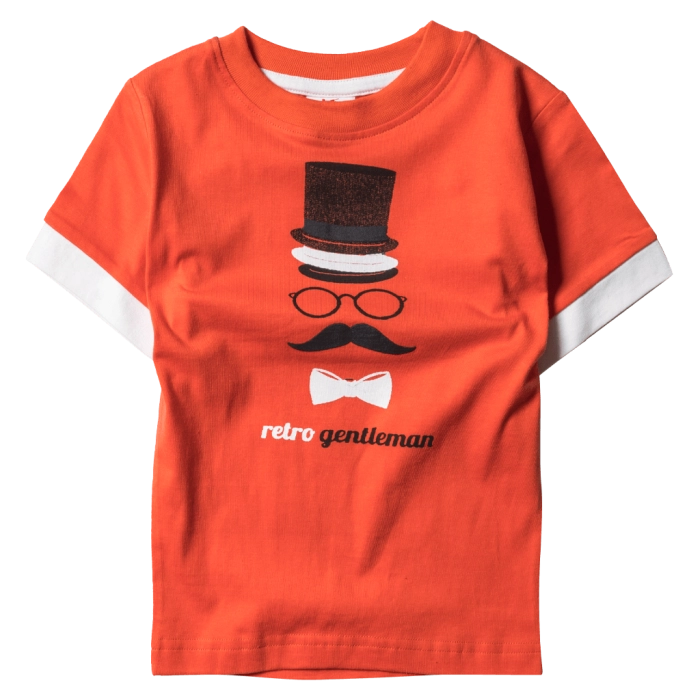 Παιδική μπλούζα New Collage για αγόρια Gentleman Πορτοκαλί αγορίστικες καλοκαιρινές ελληνικές μπλούζες κοντομάνικες