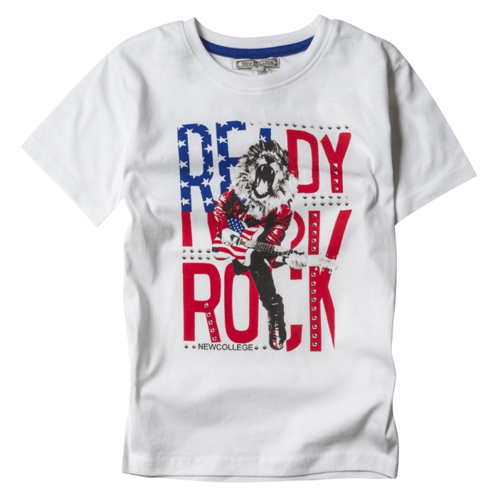 Παιδική μπλούζα New College για αγόρια Ready Rock Ασπρο καθημερινές κοντομάνικες online