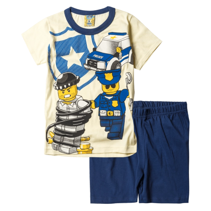 Παιδική πιτζάμα Like για αγόρια Police Κρεμ αγορίστικες καλοκαιρινές πιτζάμες ελληνικές