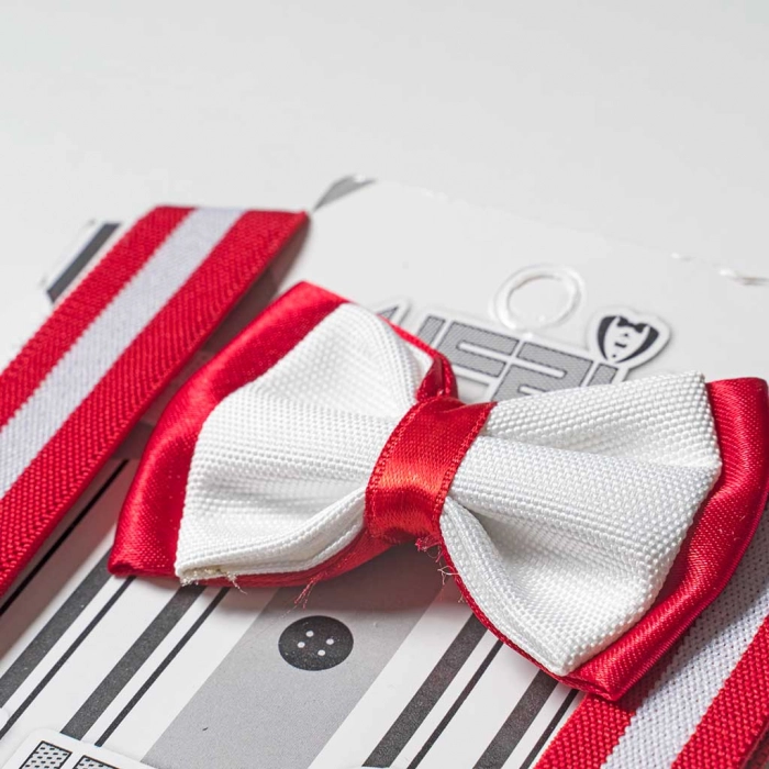 Παιδικό σετ τιράντες παπιγιόν για αγόρια Silk Κόκκινο Λευκό αγορίστικα αξεσουάρ τιράντες με παπιγιόν για καλό ντύσιμο 3