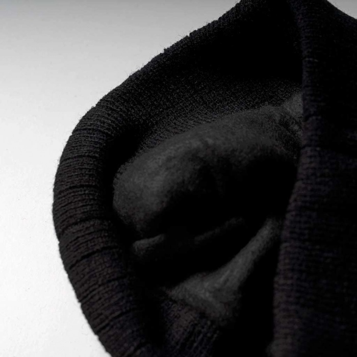 Παιδικός σκούφος για αγόρια Revolution Μαύρο ζεστό πλεκτό χνουδοτό αγοτίστικο οικονομικό ελαστικό με χνούδι φόδρα