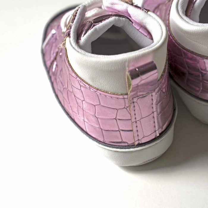 Βρεφικά παπούτσια για κορίτσια Metalic Ροζ κοριτσίστικα μποτάκια με κορδόνια γυαλιστερά μοντέρνα 3