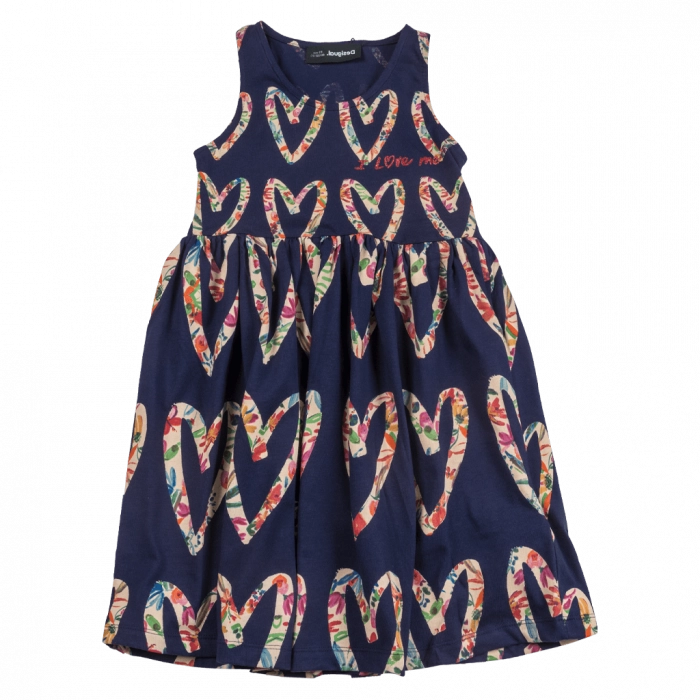 Παιδικό φόρεμα Desigual για κορίτσια Hearts μπλε κοριτσίστικα casual επώνυμα καρδιές online ποιοτικά δώρο  (1)