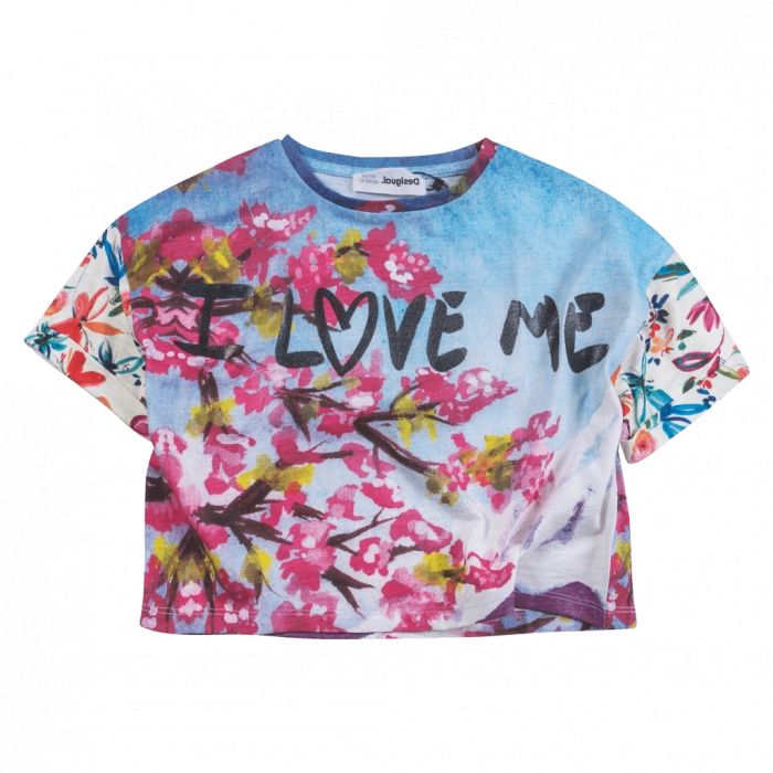 Παιδική μπλούζα Desigual για κορίτσια Love me γαλάζια κοριτσίστικα καθημερινά μακό βαμβακερά  (1)