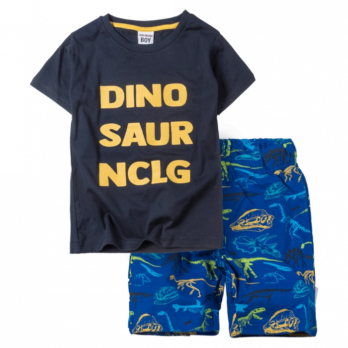 Παιδικό σετ New College για αγόρια Dinosaur μπλε καλοκαιρινά σετάκια μακό κοντομάνικα ελληνικά ετών