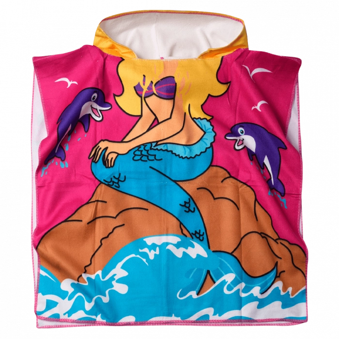 Παιδικό πόντσο θαλάσσης πετσέτα για κορίτσια mermaid2 ροζ (2)