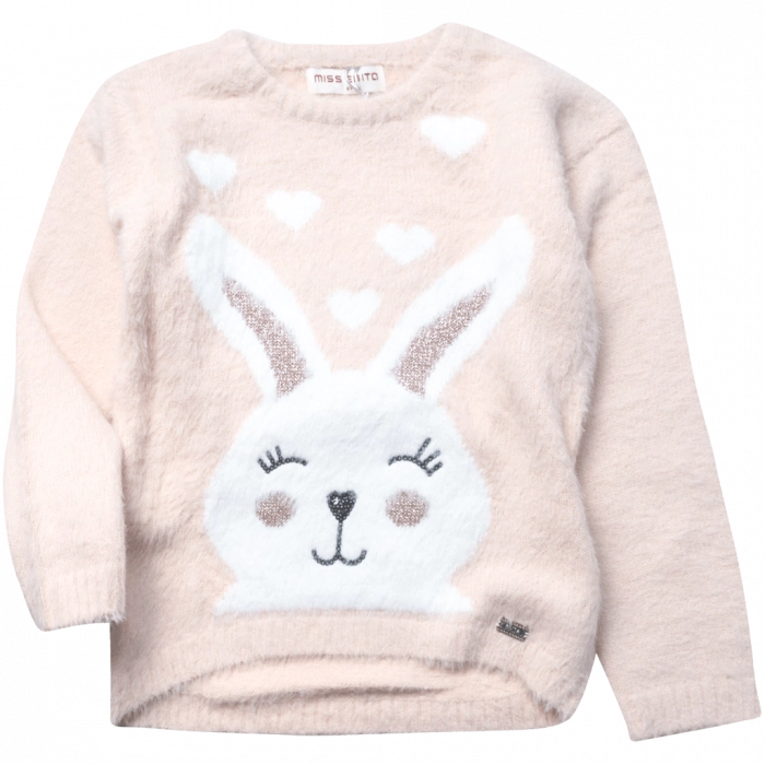 Παιδική μπλούζα Εβίτα για κορίτσια Cute Rabbit ροζ επώνυμες ετών χειμερινές πλεκτές online (1)