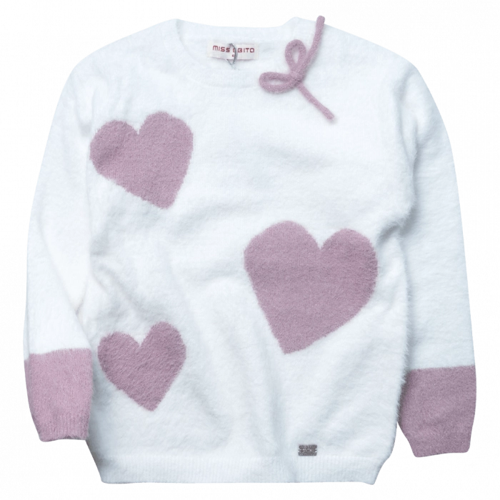 Παιδική μπλούζα Εβίτα για κορίτσια Hearts άσπρο καθημερινές χειμερινές πλεκτές ετών online  (1)