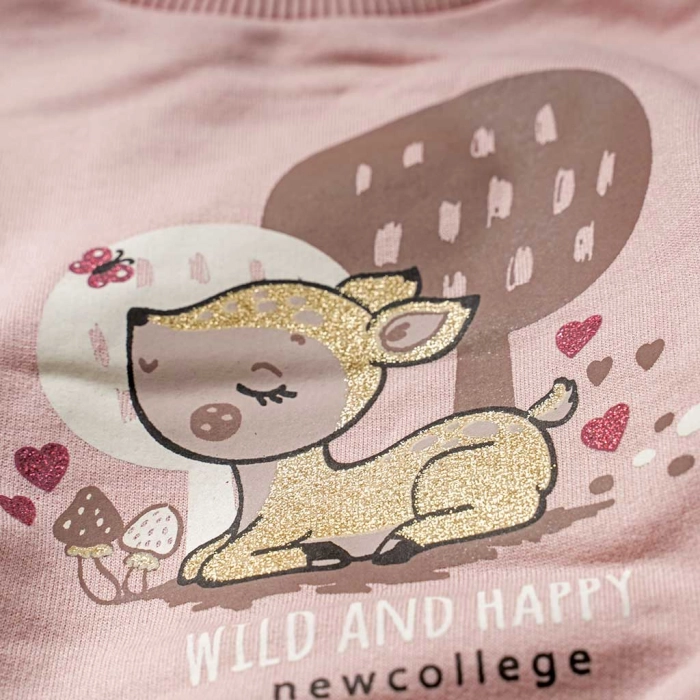 Βρεφικό σετ New College για κορίτσια Wild and Happy ροζ καθημερινό χειμωνιάτικο ζεστό άνετο μηνών online (2)
