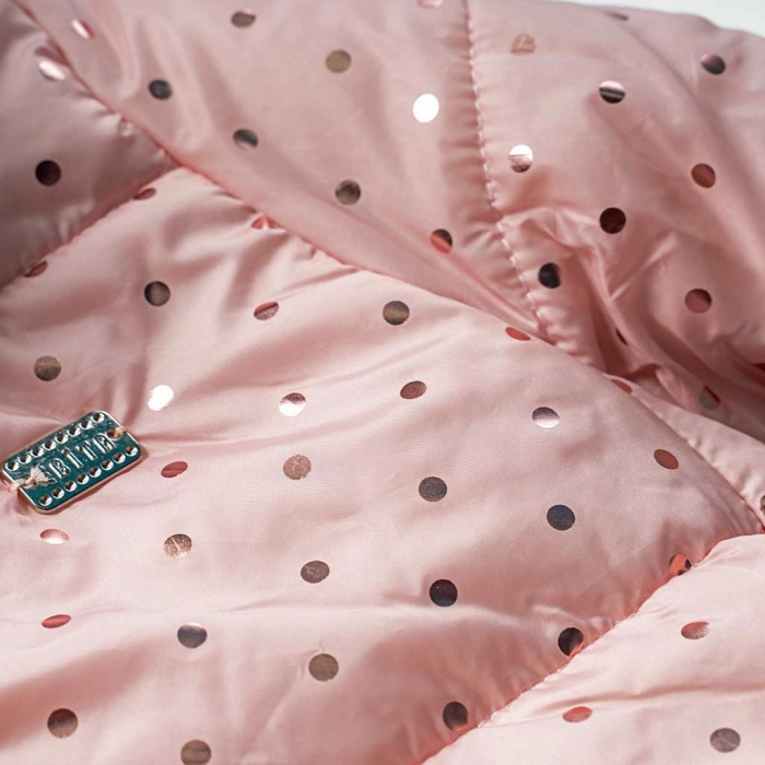 Βρεφικό μπουφάν Εβίτα για κορίτσια Pink Dots ροζ χειμωνιάτικο άνετο καθημερινό πουά ζεστό γούνα μηνών online (2)