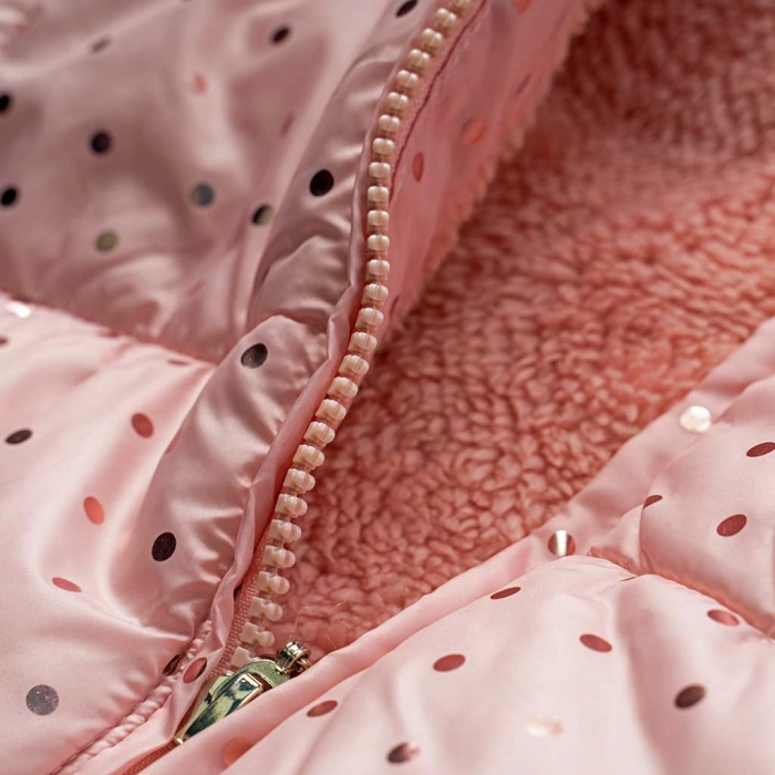 Βρεφικό μπουφάν Εβίτα για κορίτσια Pink Dots ροζ χειμωνιάτικο άνετο καθημερινό πουά ζεστό γούνα μηνών online (4)