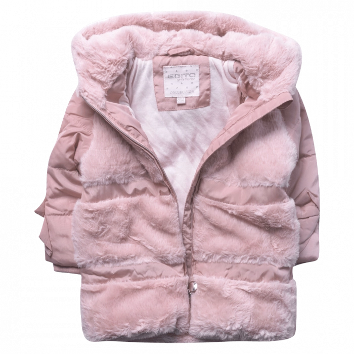 Βρεφικό μπουφάν Εβίτα για κορίτσια Fur n Fluffy ροζ ζεστό χειμωνιάτικο καθημερινό γούνα μηνών online (1)