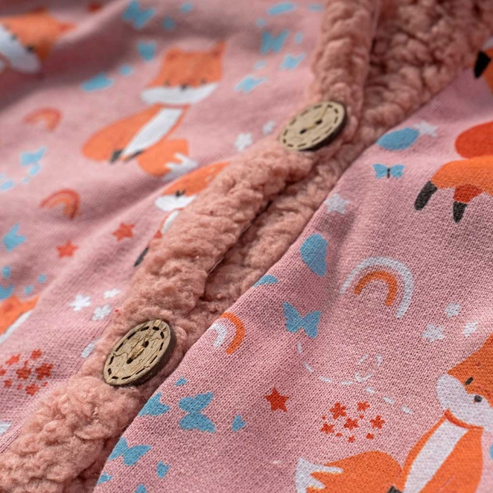 Βρεφικό φορμάκι εξόδου Online για κορίτσια Fox ροζ μοντέρνο πολύ ζεστό με γούνα μέσα για βόλτες  μηνών online  (2)