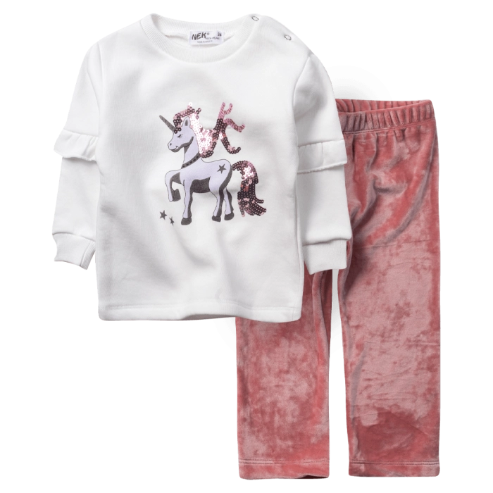Βρεφικό σετ φόρμας ΝΕΚ για κορίτσια white unicorn άσπρο σετάκια βελουτέ φούτερ μηνών κοριτσάκια online