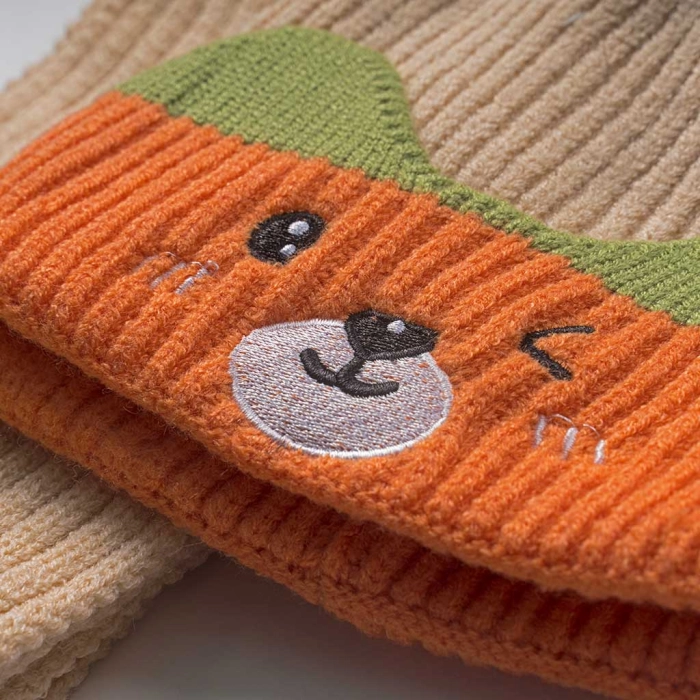 Παιδικό σετ σκούφος & κασκόλ cute bear πορτοκαλί χειμώνας αγόρι οικονομικό ζεστό online (4)