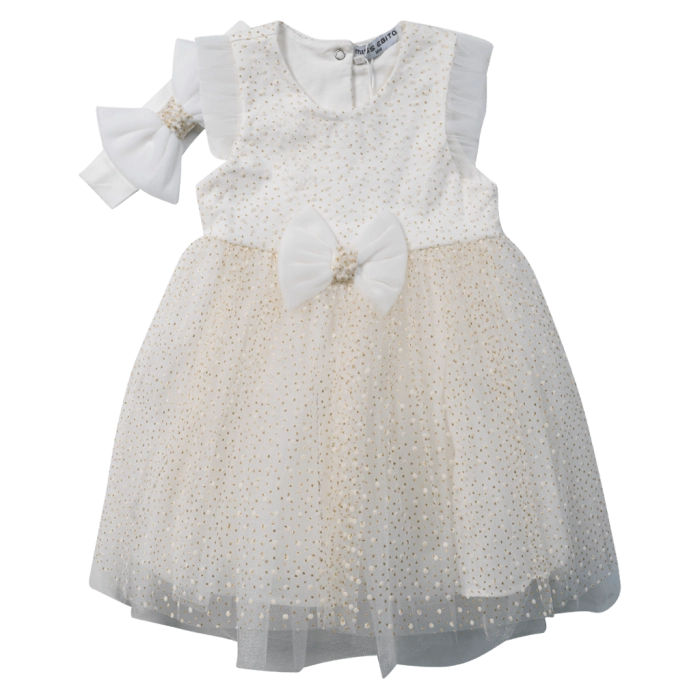 Βρεφικό φόρεμα Εβίτα για κορίτσια Juliet άσπρο καλοκαιρινό οικονομικό τούλι κορδέλα μηνών online (1)