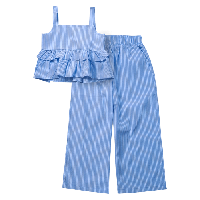 Παιδικό σετ New College για κορίτσια Stripes  γαλάζιο καλοκαιρινά σετάκια ριγέ με παντελόνα ελληνικά μοντέρνα ετών online (1)