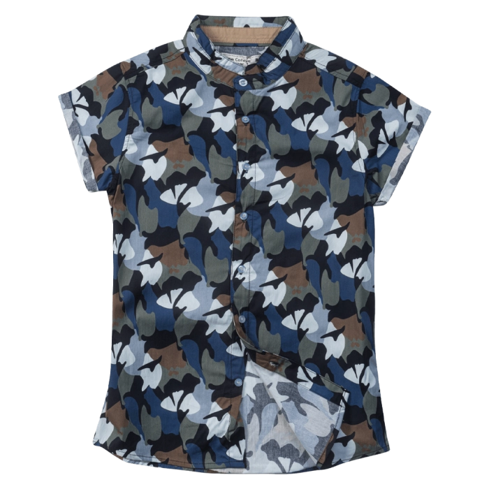 Παιδικό πουκάμισο New College για αγόρια Army mao μαο γιακάς μοντέρνα καλοκαιρινά κοντομάνικα ετών online (1)