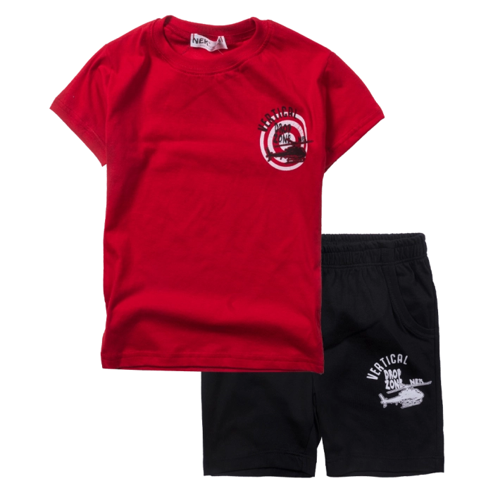 Παιδικό σετ ΝΕΚ για αγόρια Vertical κόκκινο καλοκαιρινά σετάκια μακό αγορίστικα με βερμούδα κοντομάνικο ετών online (1)