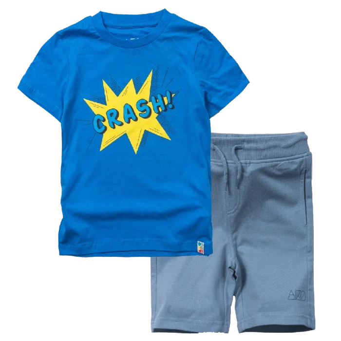 Παιδική μπλούζα AKO για αγόρια crash μπλε κοντομάνικες μπλούζες καλοκαιρινές μοντέρνες tshirt ελληνικά ετών | Παιδική βερμούδα AKO για αγόρια running fast ραφ βερμούδες μακό φούτερ αγορίστικες παιδικές ετών 