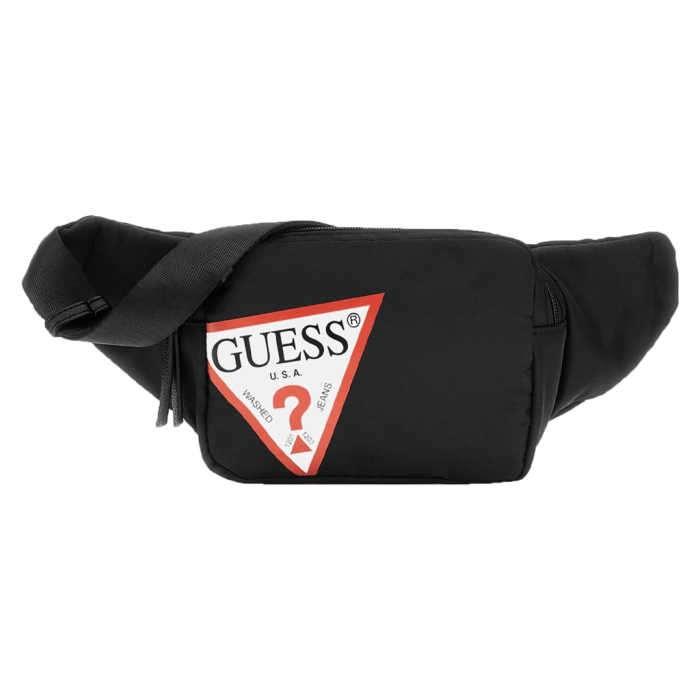 Παιδική τσάντα Guess για αγόρια Triangle Label μαύρη μπανανα μέσης επώνυμη βόλτα σχολείου online